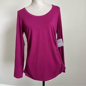 ATHLETA Trailblaze Long Sleeve Roll Tab Ruched Tee Raspberry Medium Top